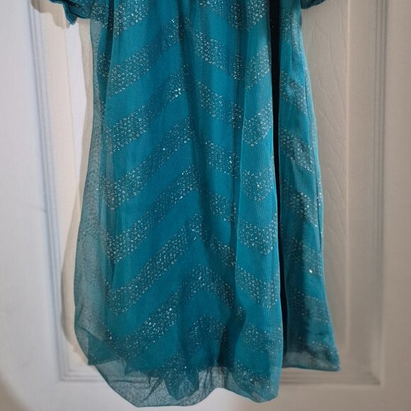 Girls Top George Size 10/12 Blue Ombre Embellished Blouse Bow Short Sleeve Spark - Picture 2 of 3
